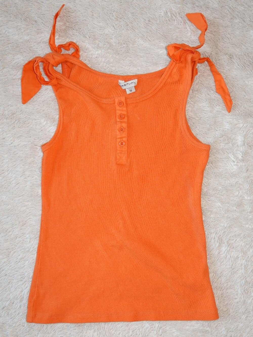 Girls Size 12 Habitual Orange Ribbed Sleeveless Tank Top with Bows, Like New